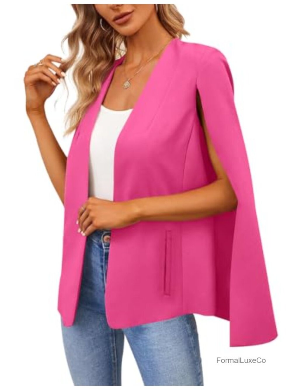 Women's Open Front Split Sleeve Cape Blazer Polyester Shawl Collar